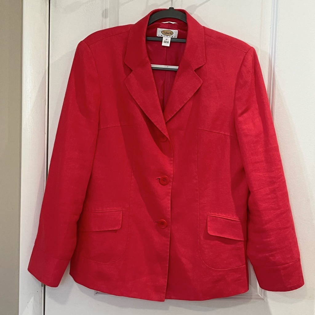 Talbots Petites Irish Linen 3-Button Blazer Jacket Coral Sz 12 Fully Lined